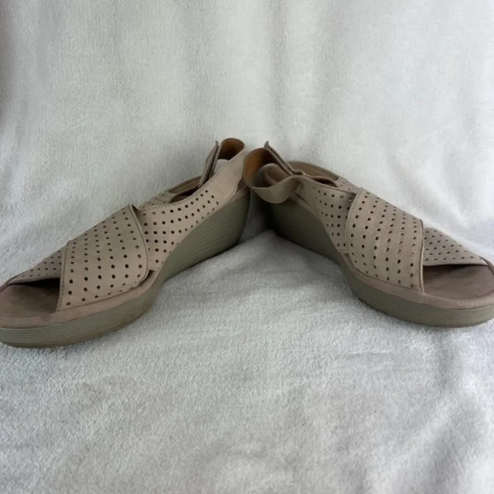 Clarks Reedly Variel‎ Slingback Platform Wedge Sandals 12 Womens Beige Nubuck